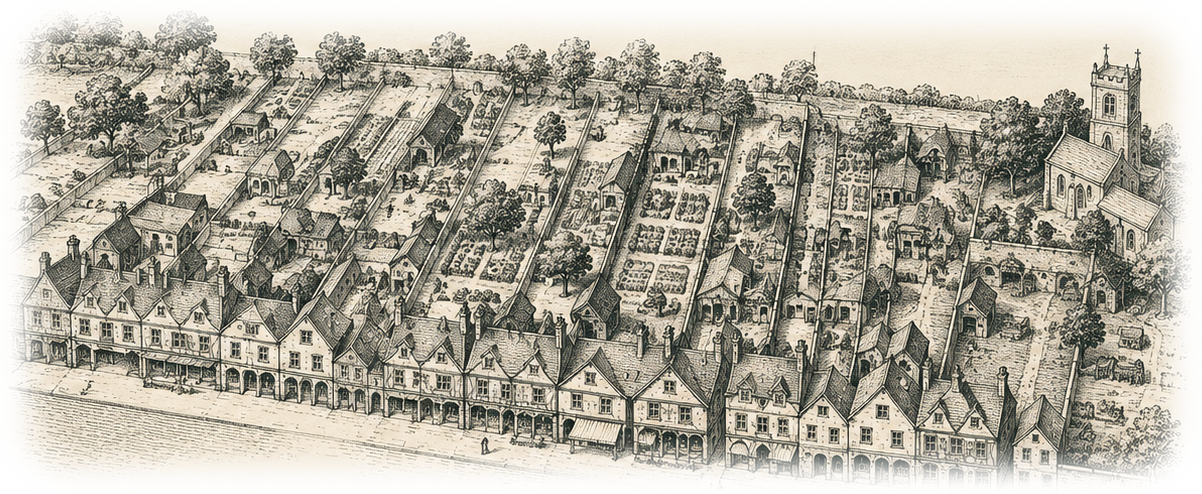 Aerial illustration of burgage plots